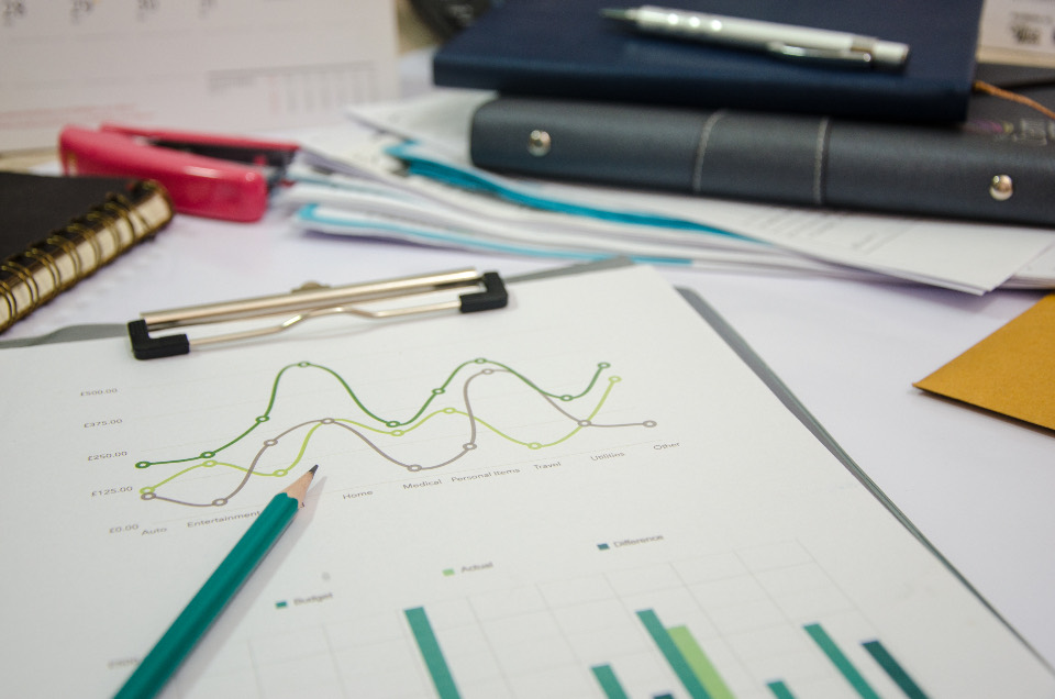 Line charts drawn across a printed report